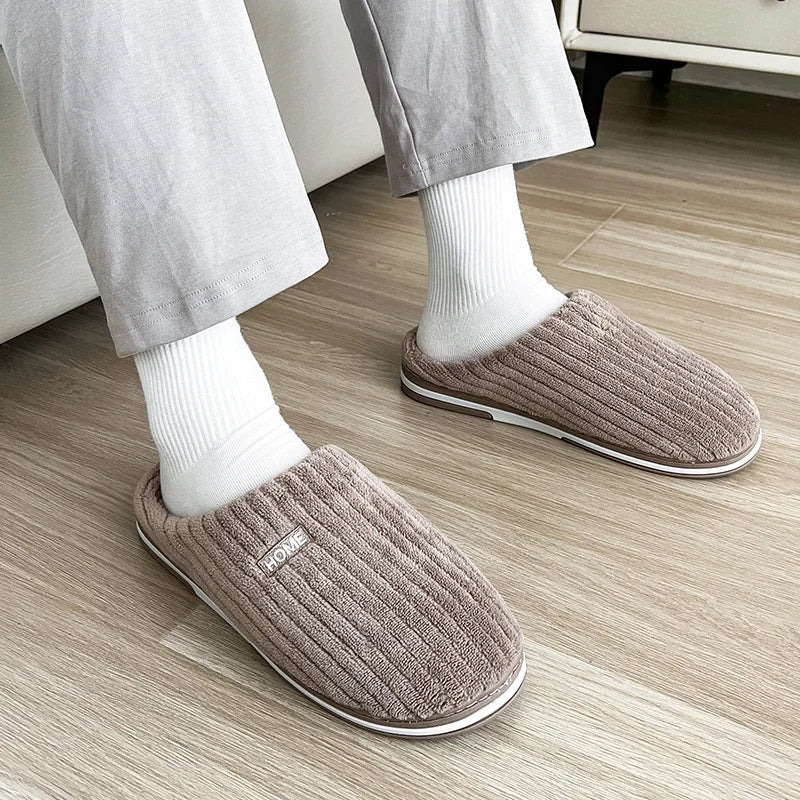 Simple Cotton Slippers Winter Non-slip Home Warm Plush Slippers Household Indoor Couple Women's House Shoes