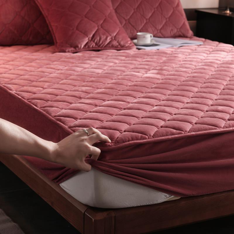 Quilted Bed Sheet Crystal Velvet Simmons Protective Cover Bedspread Non-Slip