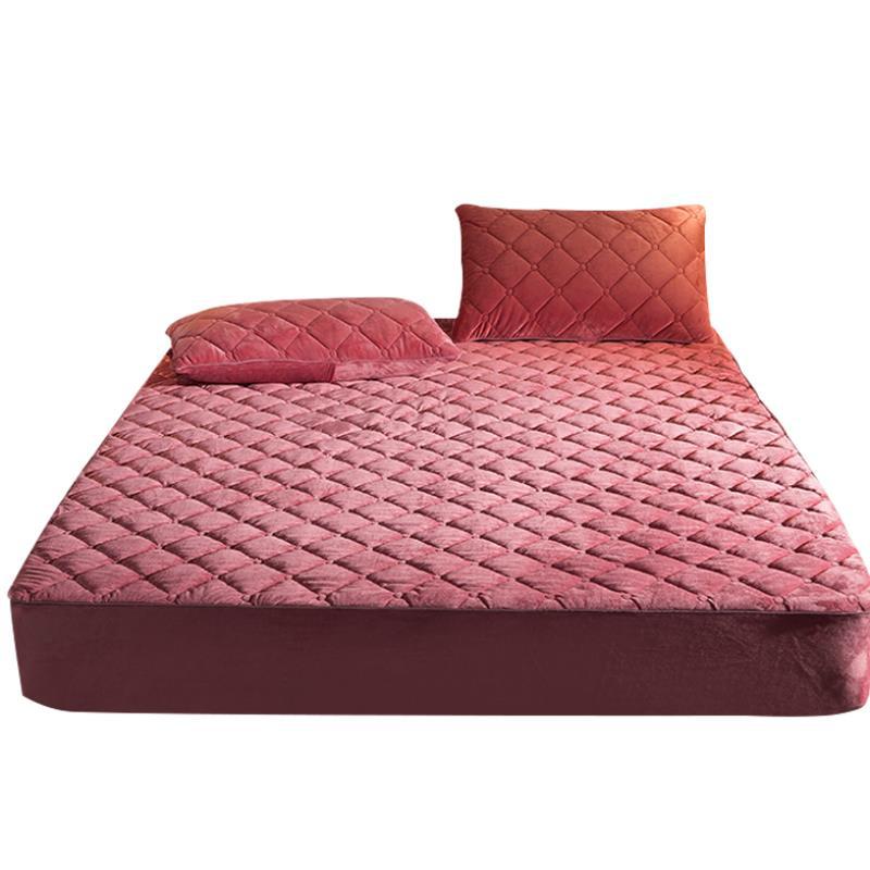 Quilted Bed Sheet Crystal Velvet Simmons Protective Cover Bedspread Non-Slip