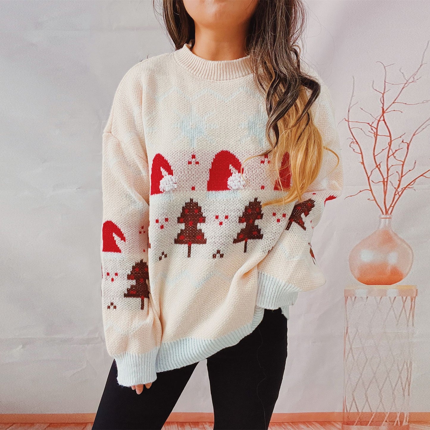 Women's Fashion Christmas Round Neck Long Sleeve Sweater