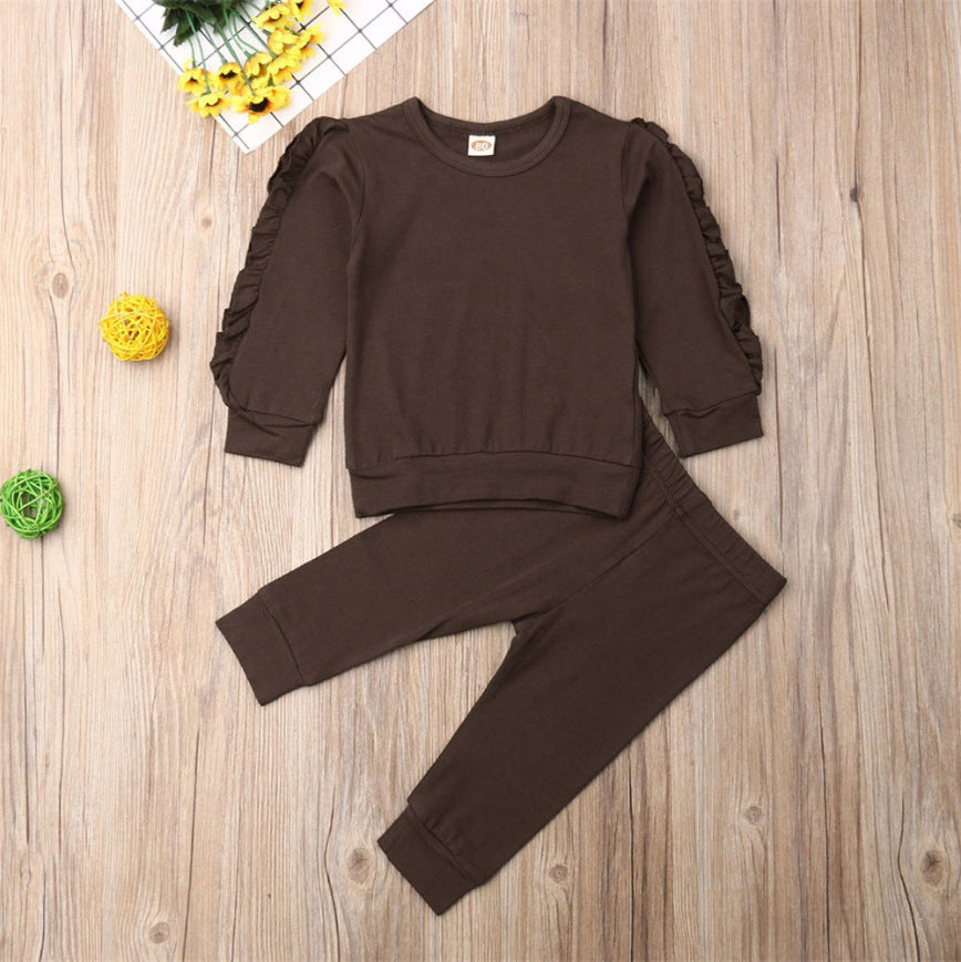 Newborn Baby Boys Girls Ruffles Jumper Solid Long Sleeve Sweatshirt Tops Pants