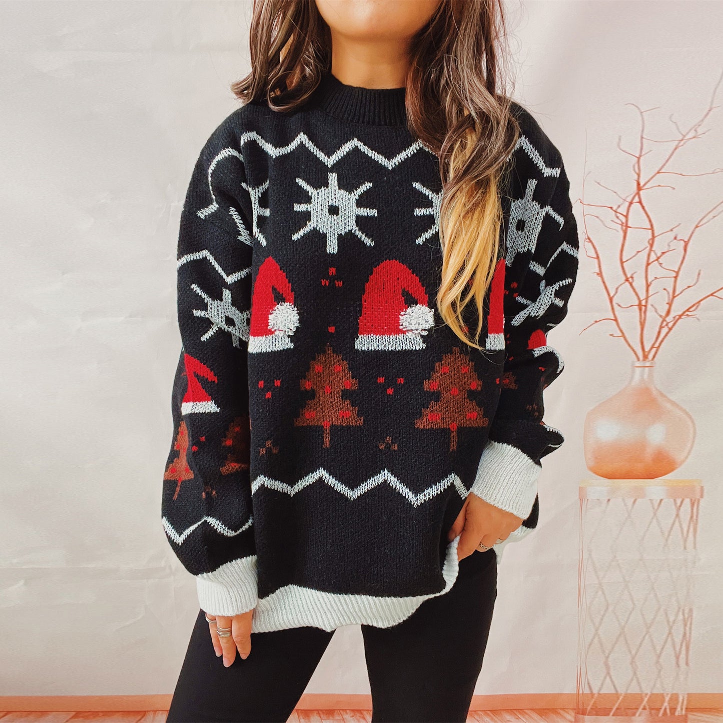 Women's Fashion Christmas Round Neck Long Sleeve Sweater