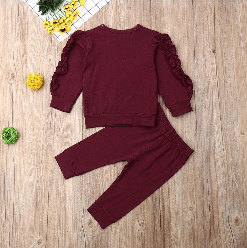 Newborn Baby Boys Girls Ruffles Jumper Solid Long Sleeve Sweatshirt Tops Pants