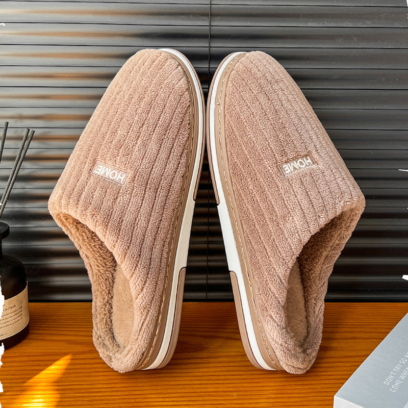 Simple Cotton Slippers Winter Non-slip Home Warm Plush Slippers Household Indoor Couple Women's House Shoes