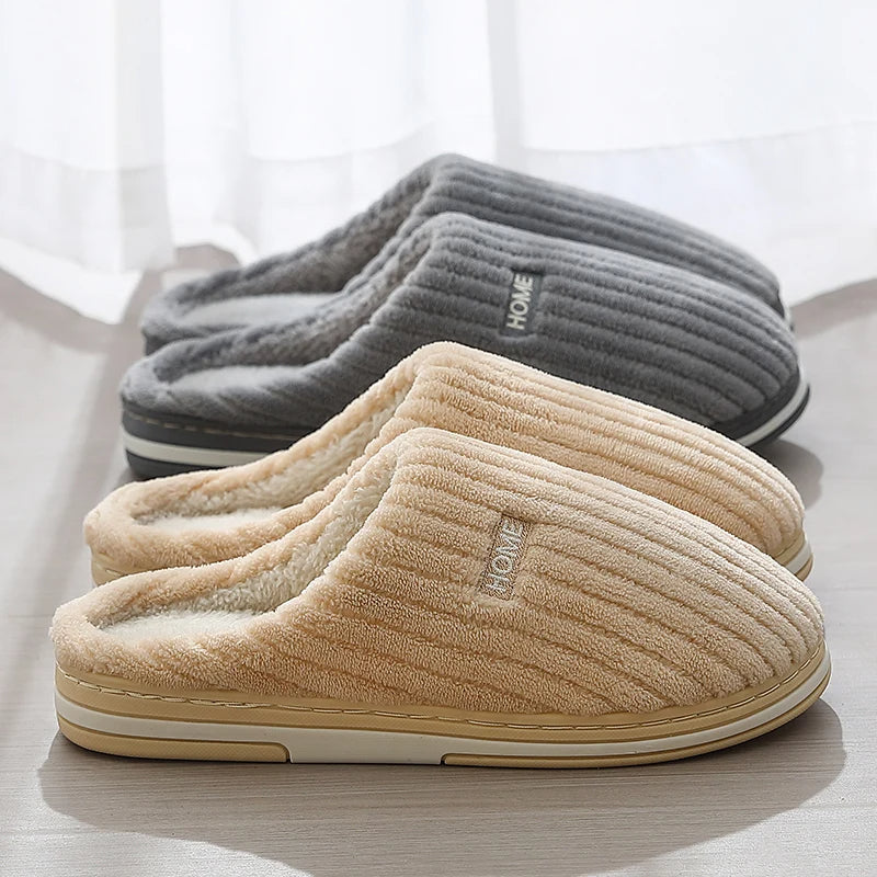 Simple Cotton Slippers Winter Non-slip Home Warm Plush Slippers Household Indoor Couple Women's House Shoes