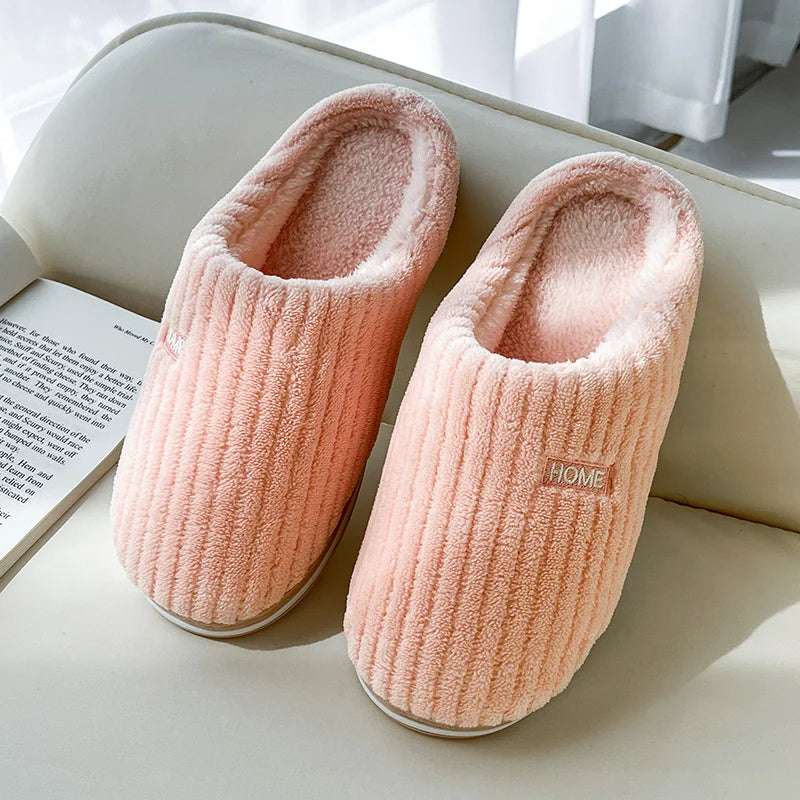 Simple Cotton Slippers Winter Non-slip Home Warm Plush Slippers Household Indoor Couple Women's House Shoes