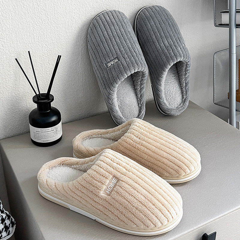 Simple Cotton Slippers Winter Non-slip Home Warm Plush Slippers Household Indoor Couple Women's House Shoes